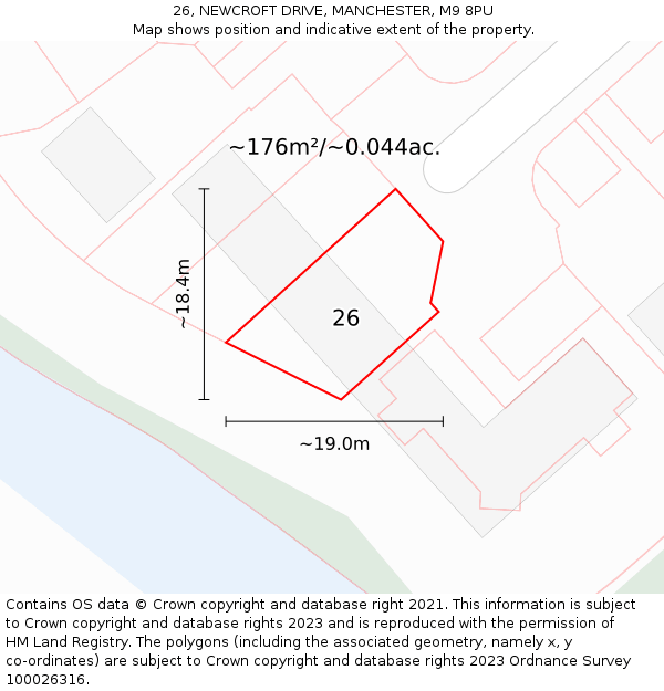 26, NEWCROFT DRIVE, MANCHESTER, M9 8PU: Plot and title map