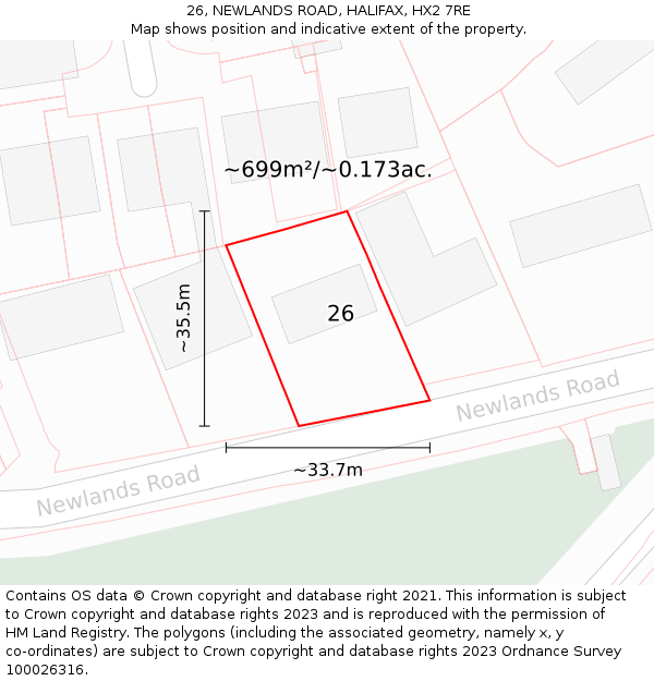 26, NEWLANDS ROAD, HALIFAX, HX2 7RE: Plot and title map