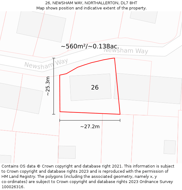 26, NEWSHAM WAY, NORTHALLERTON, DL7 8HT: Plot and title map