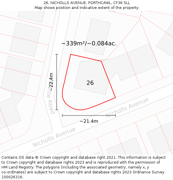 26, NICHOLLS AVENUE, PORTHCAWL, CF36 5LL: Plot and title map