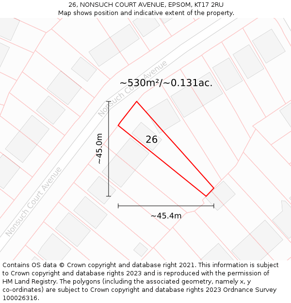 26, NONSUCH COURT AVENUE, EPSOM, KT17 2RU: Plot and title map