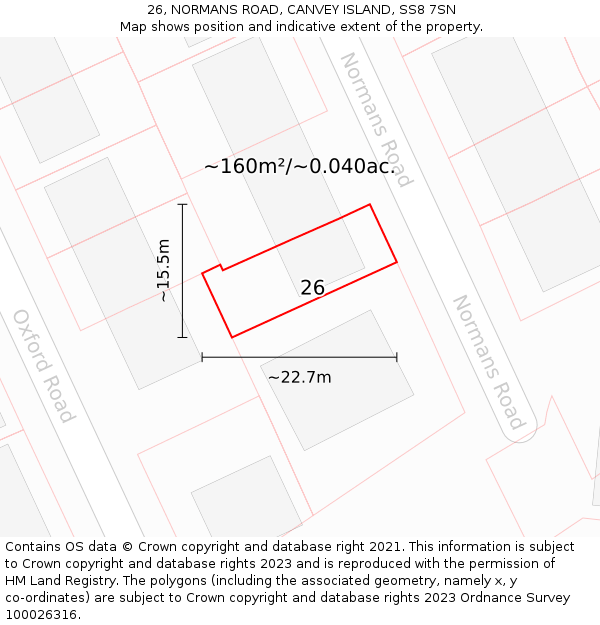 26, NORMANS ROAD, CANVEY ISLAND, SS8 7SN: Plot and title map