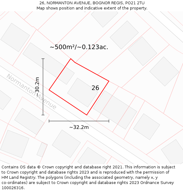 26, NORMANTON AVENUE, BOGNOR REGIS, PO21 2TU: Plot and title map