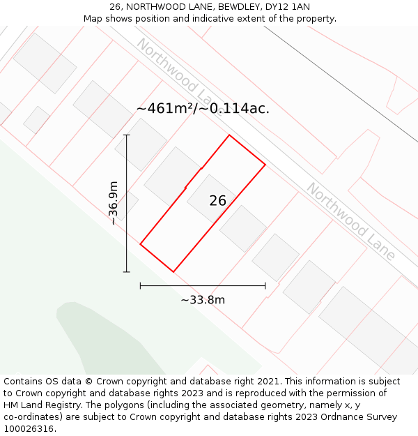 26, NORTHWOOD LANE, BEWDLEY, DY12 1AN: Plot and title map