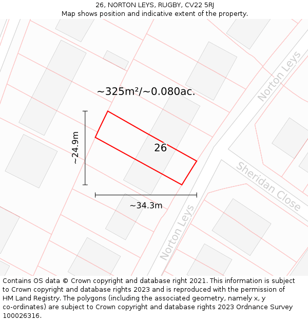 26, NORTON LEYS, RUGBY, CV22 5RJ: Plot and title map