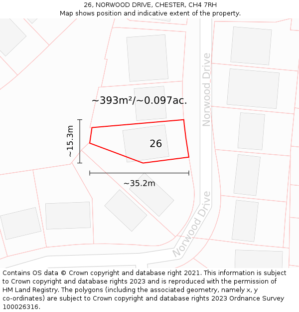 26, NORWOOD DRIVE, CHESTER, CH4 7RH: Plot and title map