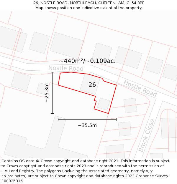 26, NOSTLE ROAD, NORTHLEACH, CHELTENHAM, GL54 3PF: Plot and title map