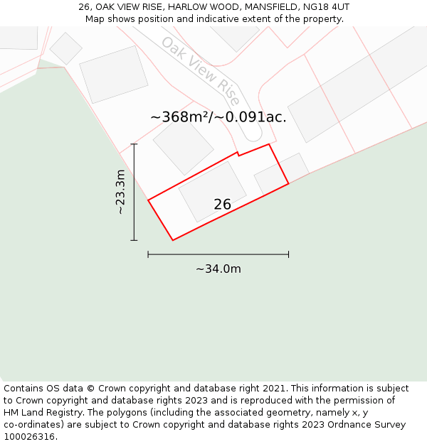 26, OAK VIEW RISE, HARLOW WOOD, MANSFIELD, NG18 4UT: Plot and title map