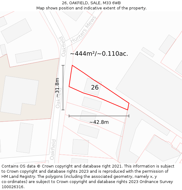 26, OAKFIELD, SALE, M33 6WB: Plot and title map