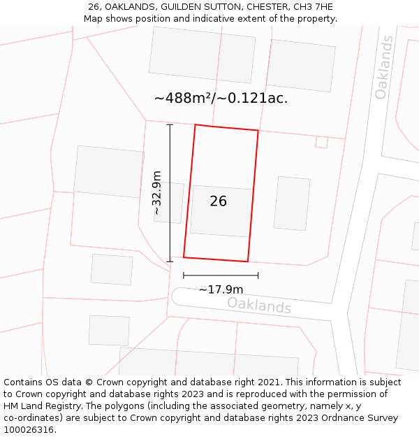 26, OAKLANDS, GUILDEN SUTTON, CHESTER, CH3 7HE: Plot and title map