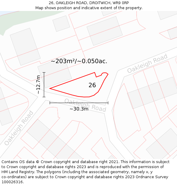 26, OAKLEIGH ROAD, DROITWICH, WR9 0RP: Plot and title map