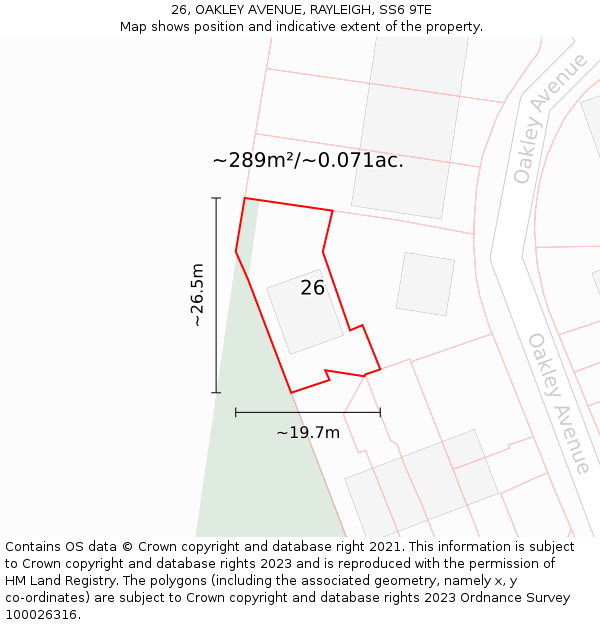26, OAKLEY AVENUE, RAYLEIGH, SS6 9TE: Plot and title map