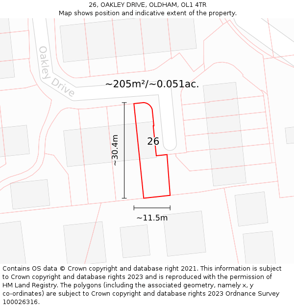 26, OAKLEY DRIVE, OLDHAM, OL1 4TR: Plot and title map