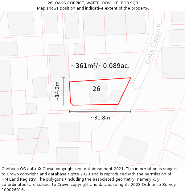 26, OAKS COPPICE, WATERLOOVILLE, PO8 9QR: Plot and title map