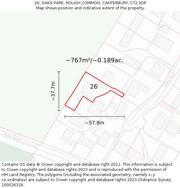 26, OAKS PARK, ROUGH COMMON, CANTERBURY, CT2 9DP: Plot and title map