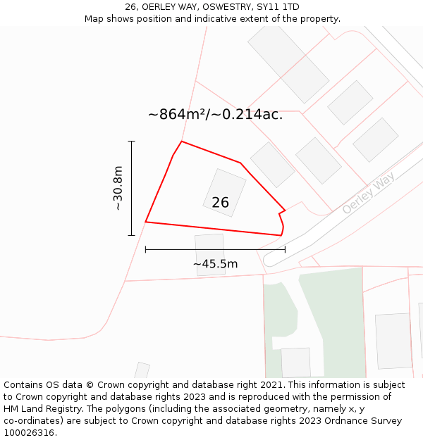 26, OERLEY WAY, OSWESTRY, SY11 1TD: Plot and title map