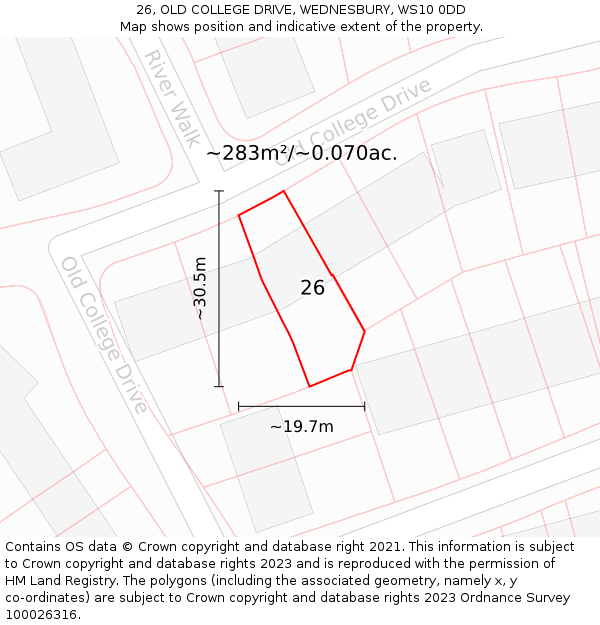26, OLD COLLEGE DRIVE, WEDNESBURY, WS10 0DD: Plot and title map