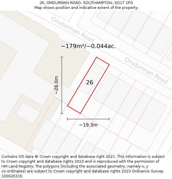 26, OMDURMAN ROAD, SOUTHAMPTON, SO17 1PG: Plot and title map