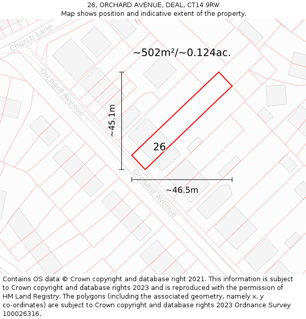 26, ORCHARD AVENUE, DEAL, CT14 9RW: Plot and title map