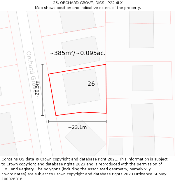 26, ORCHARD GROVE, DISS, IP22 4LX: Plot and title map