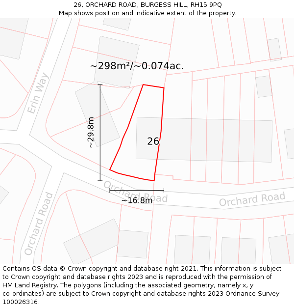 26, ORCHARD ROAD, BURGESS HILL, RH15 9PQ: Plot and title map