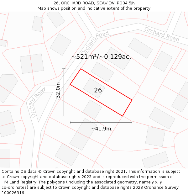 26, ORCHARD ROAD, SEAVIEW, PO34 5JN: Plot and title map