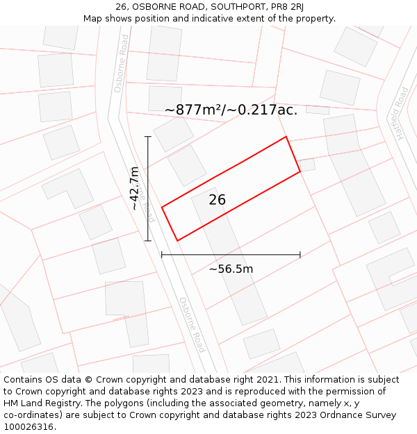 26, OSBORNE ROAD, SOUTHPORT, PR8 2RJ: Plot and title map