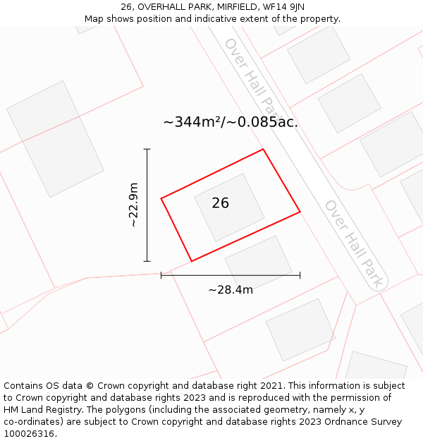 26, OVERHALL PARK, MIRFIELD, WF14 9JN: Plot and title map