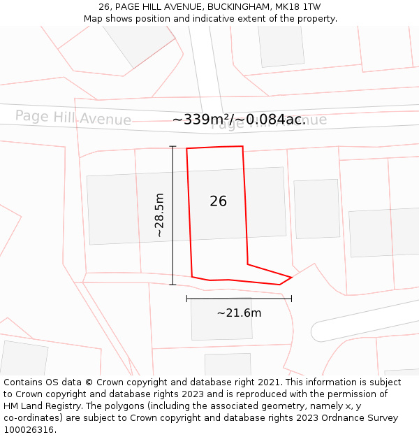 26, PAGE HILL AVENUE, BUCKINGHAM, MK18 1TW: Plot and title map