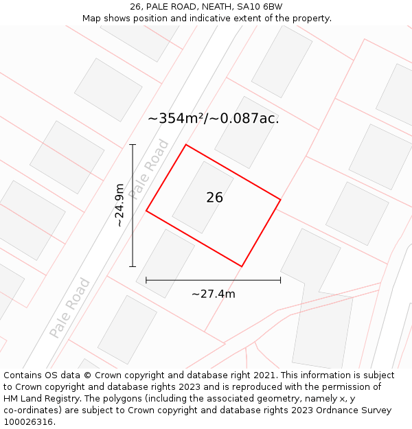 26, PALE ROAD, NEATH, SA10 6BW: Plot and title map