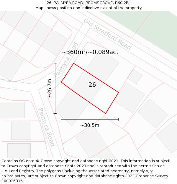 26, PALMYRA ROAD, BROMSGROVE, B60 2RH: Plot and title map