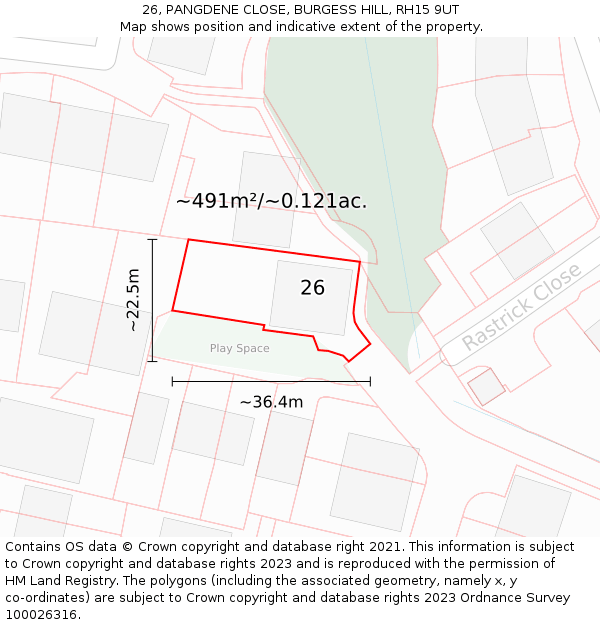 26, PANGDENE CLOSE, BURGESS HILL, RH15 9UT: Plot and title map