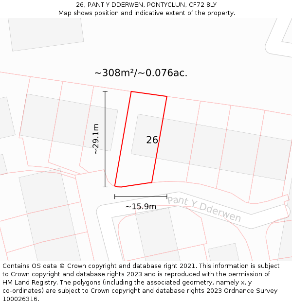 26, PANT Y DDERWEN, PONTYCLUN, CF72 8LY: Plot and title map