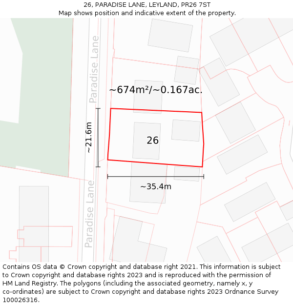 26, PARADISE LANE, LEYLAND, PR26 7ST: Plot and title map