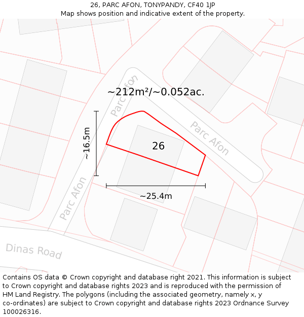 26, PARC AFON, TONYPANDY, CF40 1JP: Plot and title map