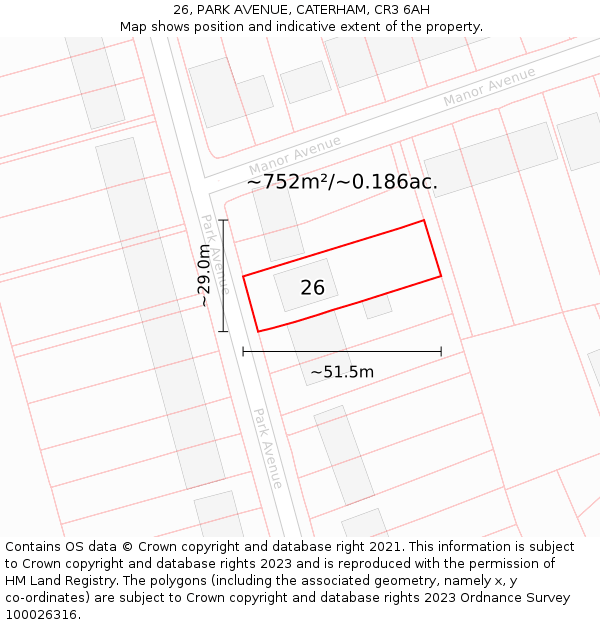 26, PARK AVENUE, CATERHAM, CR3 6AH: Plot and title map