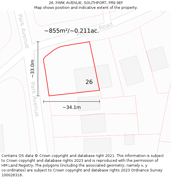 26, PARK AVENUE, SOUTHPORT, PR9 9EF: Plot and title map