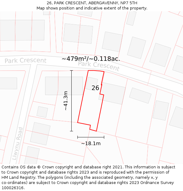 26, PARK CRESCENT, ABERGAVENNY, NP7 5TH: Plot and title map