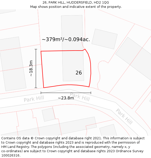 26, PARK HILL, HUDDERSFIELD, HD2 1QG: Plot and title map