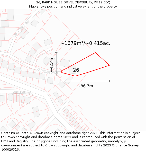 26, PARK HOUSE DRIVE, DEWSBURY, WF12 0DQ: Plot and title map