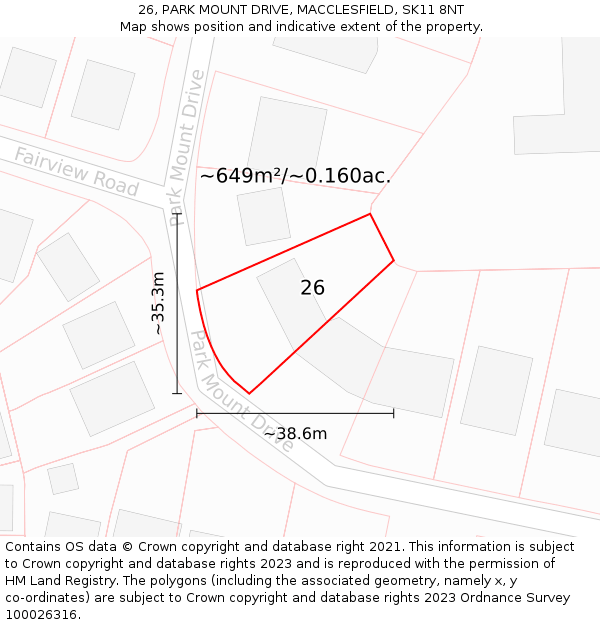 26, PARK MOUNT DRIVE, MACCLESFIELD, SK11 8NT: Plot and title map