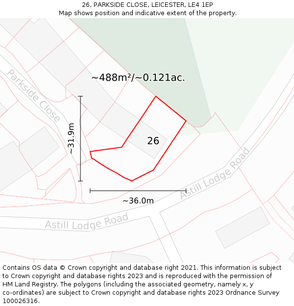 26, PARKSIDE CLOSE, LEICESTER, LE4 1EP: Plot and title map