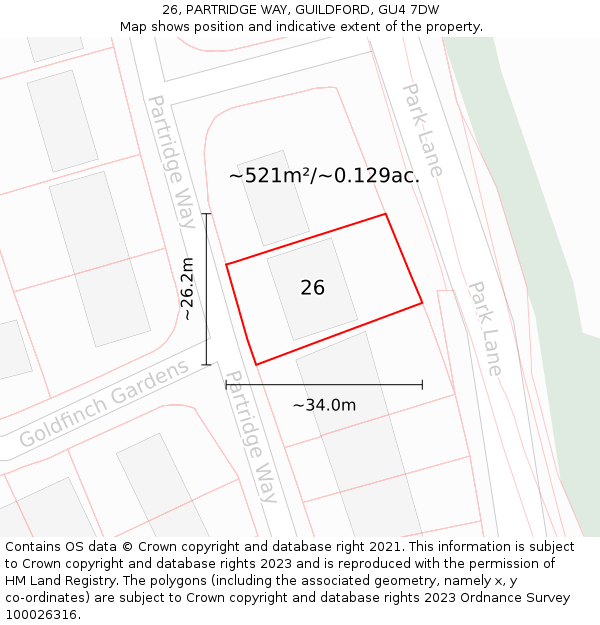 26, PARTRIDGE WAY, GUILDFORD, GU4 7DW: Plot and title map