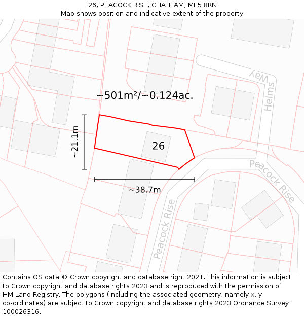 26, PEACOCK RISE, CHATHAM, ME5 8RN: Plot and title map