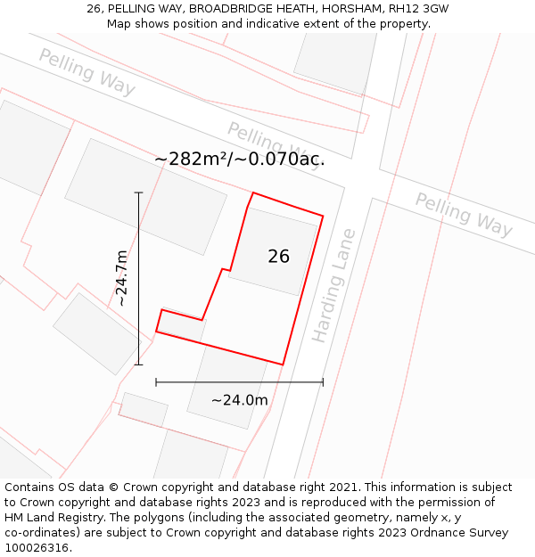 26, PELLING WAY, BROADBRIDGE HEATH, HORSHAM, RH12 3GW: Plot and title map