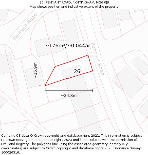 26, PENNANT ROAD, NOTTINGHAM, NG6 0JB: Plot and title map