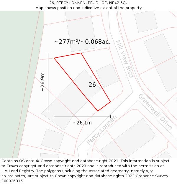 26, PERCY LONNEN, PRUDHOE, NE42 5QU: Plot and title map