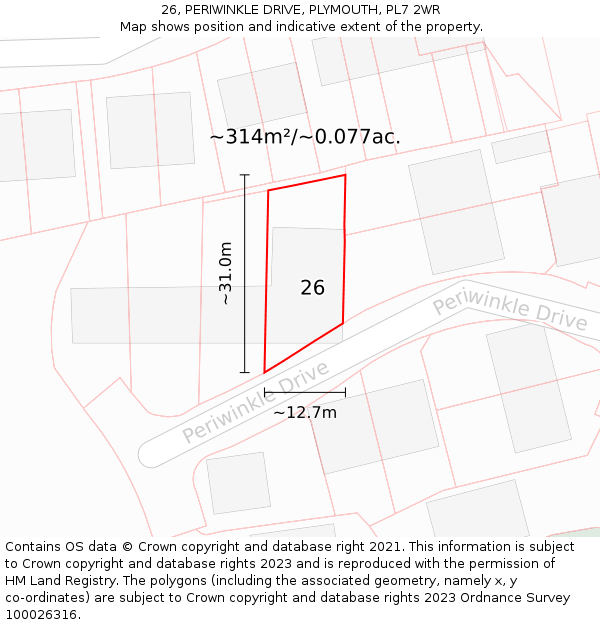 26, PERIWINKLE DRIVE, PLYMOUTH, PL7 2WR: Plot and title map