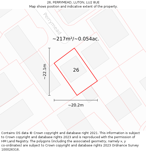 26, PERRYMEAD, LUTON, LU2 8UE: Plot and title map