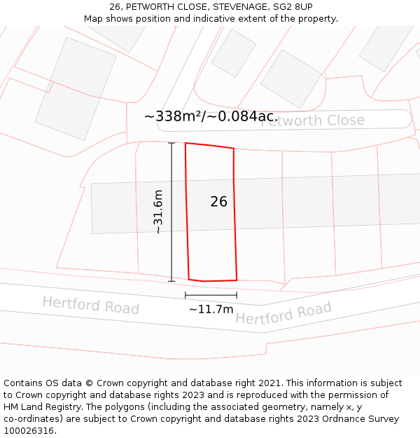 26, PETWORTH CLOSE, STEVENAGE, SG2 8UP: Plot and title map